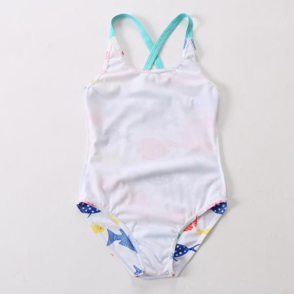 Girl's little fish print Criss Cross Seam for one piece swimwear