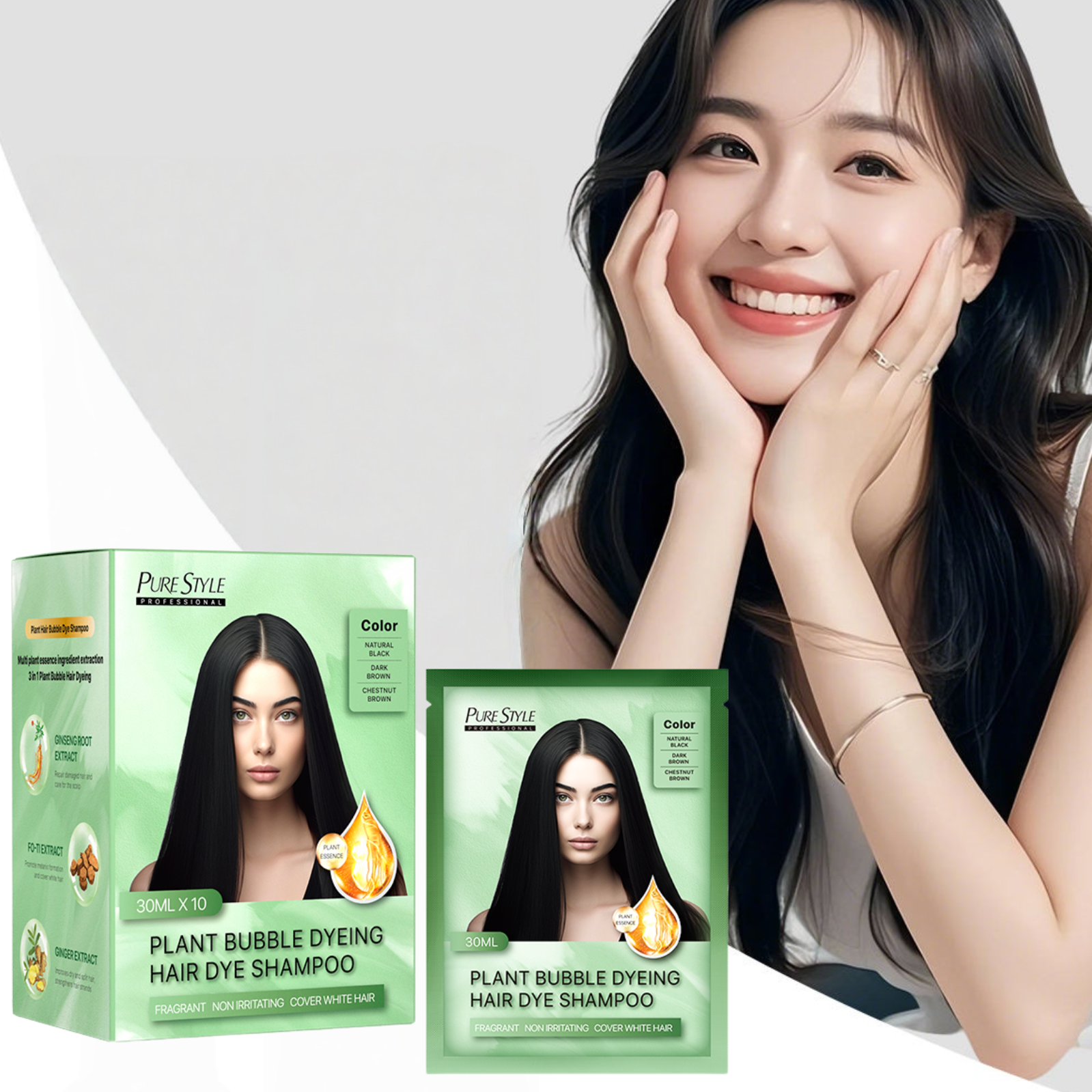 Purestyle OEM Plant Hair Dye Shampoo Fast Gray Coverage Bubble Color Shampoo  for Home Use Ammonia Free Hair Dye MOQ 5000 PCS