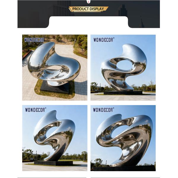 Oversized Outdoor Art Style Stainless Steel Sculpture, Modern Abstract Landscape Decorative Ornament