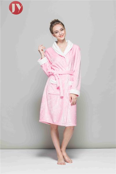 100% Polyester Fleece Soft Plush Bathrobes Women Fluffy Dressing Gown Kimono Shawl Collar