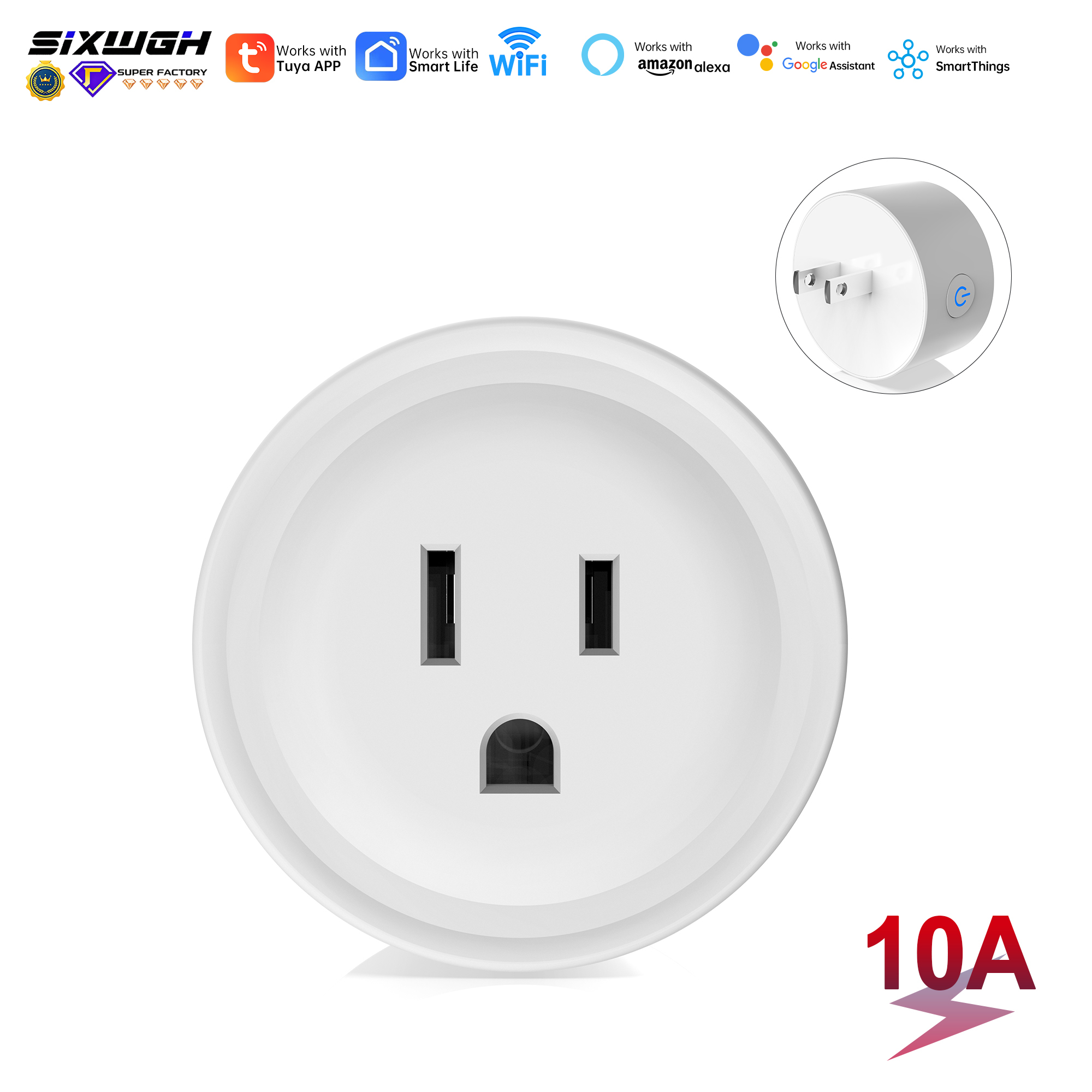 US-to-Universal Smart Plug with 20A High Capacity WiFi Remote Control and Voice