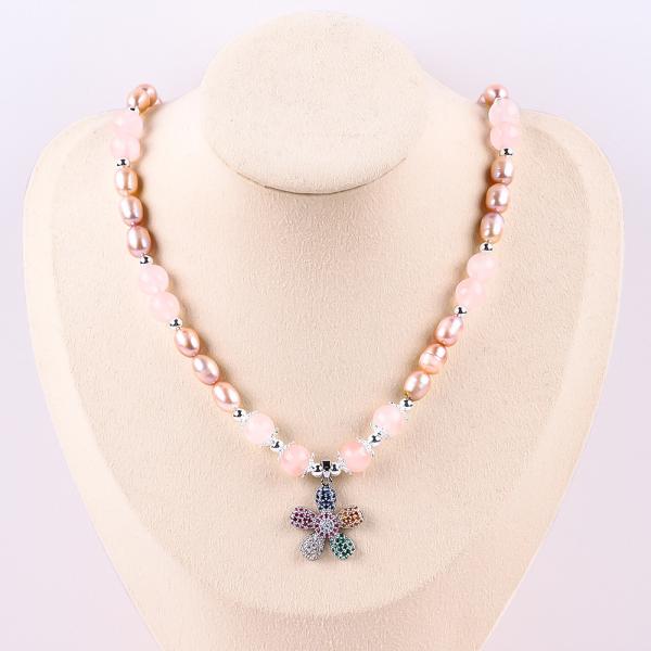 Свежеводное жемчужное ожерелье Розовый кварц 6 мм Бусы Кристальный свитер Ожерелье