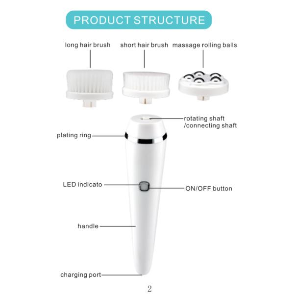 3 In 1 Rotating Rechargeable Facial Cleansing Brush 3 - 4 Hrs Charging Time
