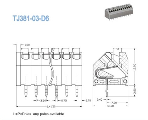 300V 5A Single Deck Spring Screwless Terminal Block Pitch 3.50mm 2P - 28P