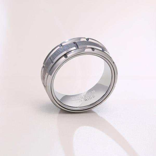 Jewelry Type Rings Simple Wedding Engagement Ring for Men Classic Silver Black Tungsten Ring 8mm Double Groove Beveled Edge
