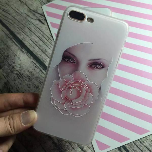 PC+TPU Silk Skin 3D Relief Painting Elegant Lady Face Pattern Cell Phone Case Back Cover For iPhone 7 6s Plus