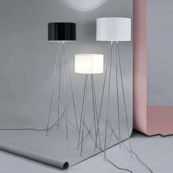 JYLIGHTING Minimalist Tripod Floor Lamp, Steel Frame & Aluminum Drum Shade with Glass Diffuser for Contemporary Home Decor