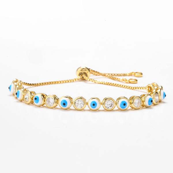 Women Girls 24k Gold Bracelet Drop Oil Evil Eyes Zricon Link Chain Bangle Bracelet