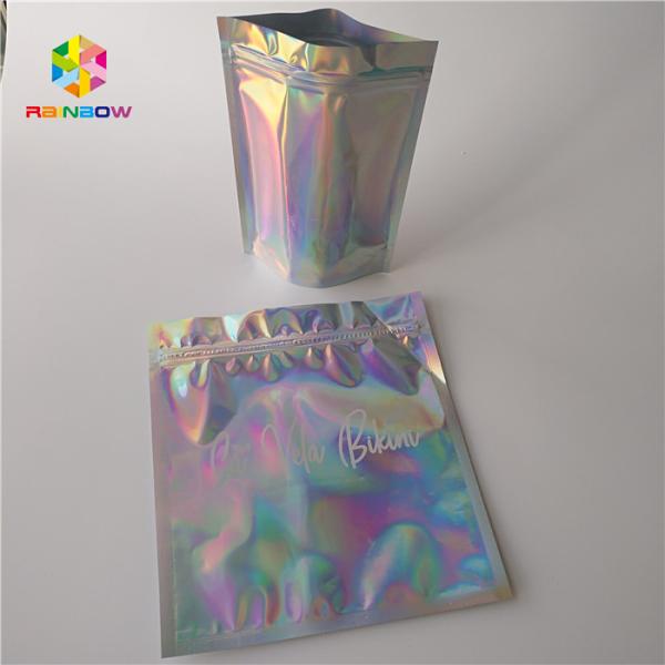 Custom Printing Plastic Cosmetic Bags Three Side Seal Hologram Laser Wateproof Pouch