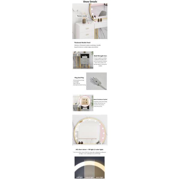 Nordic Standing Hollywood Mirror And Desk Dressing Table With Drawers