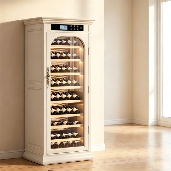 Dual-Zone Solid Wood Wine Cooler Cabinet With Digital Control Glass Doors