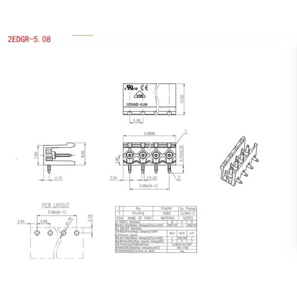 Conector de bloque de terminales 2EDGR-5.08MM 2p-12Pin 2EDGV 2EDGVC 2EDGRC 2EDGR-5.08 Compatible con 2EDGK-5.08