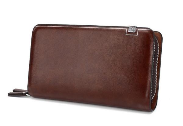 2016 Men's European and American big fashion leather high-capacity double zipper Men's Clutch
