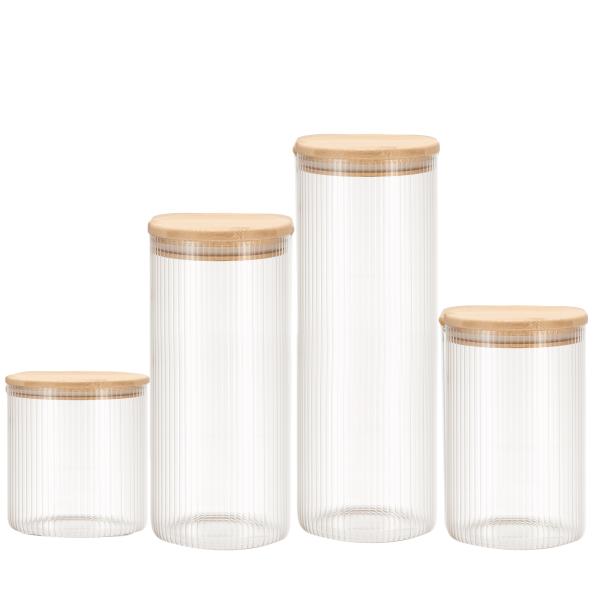500 ml-2200 ml de vidrio a rayas Contenedores de almacenamiento de cocina Envases de vidrio con tapa de bambú