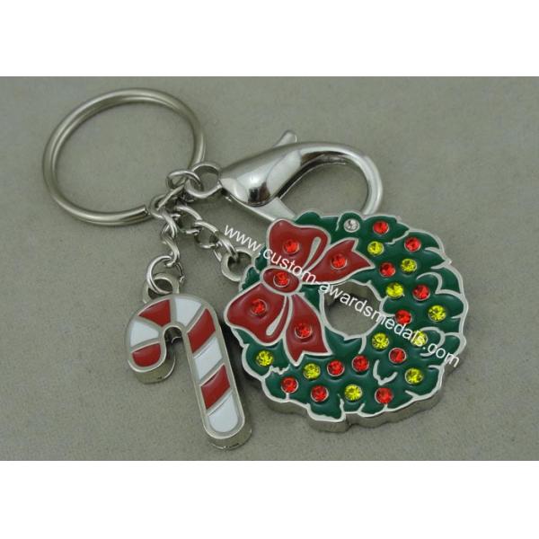 Rhinestone Christmas Promotional Key Ring Soft Enamel Zinc Alloy Silver