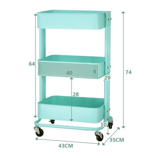 Anti Abrasion Three Tier Storage Trolley , H74cm Bathroom Storage Trolley