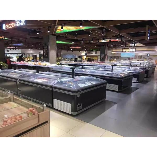 Замораживатель острова супермаркета зеленого цвета & здоровья с дверью сползая стекла для замороженных продуктов