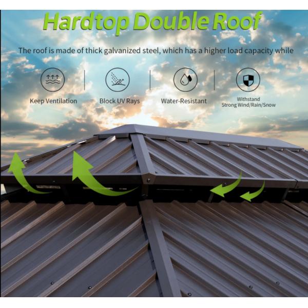 Luxury Outdoor Deck 12*16ft Aluminum Frame Galvanized Steel Bimetal Roof Hard Top Gazebo Garden