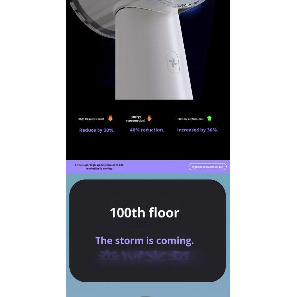 Handheld Fan with 1200mAh Battery Brushless Motor and Digital Display Mini Portable USB Fan