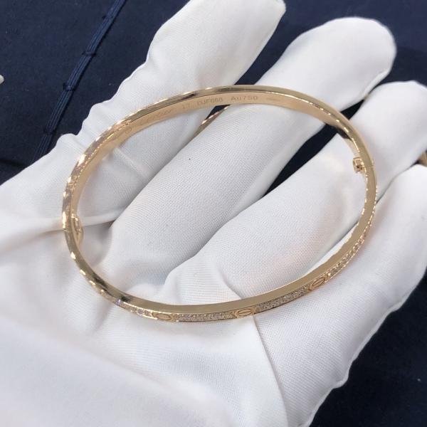 High Quality Fashion Fine Jewelry Pure 18k Real Gold And Natural Vs Diamonds LOVE Bracelet, Small Model Paved