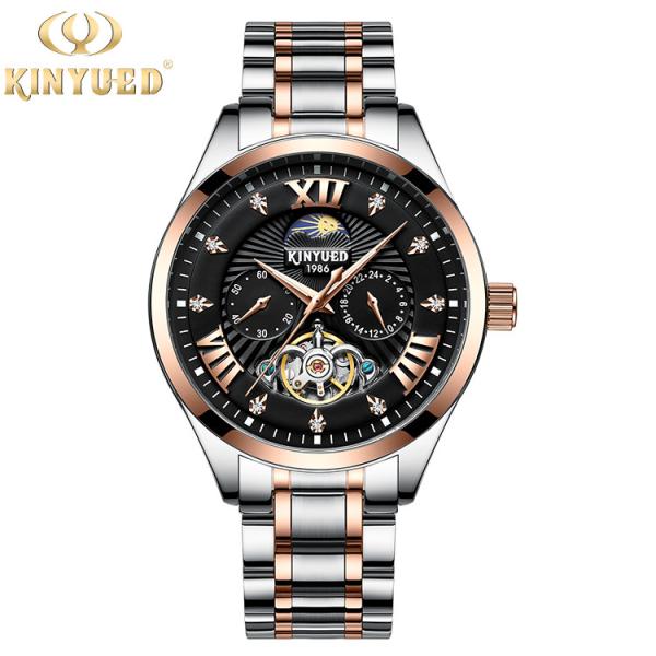 KINYUED Stainless Steel Watch Band OEM Mechanical Watch Manufacturer Automatic Skeleton Watch Men
