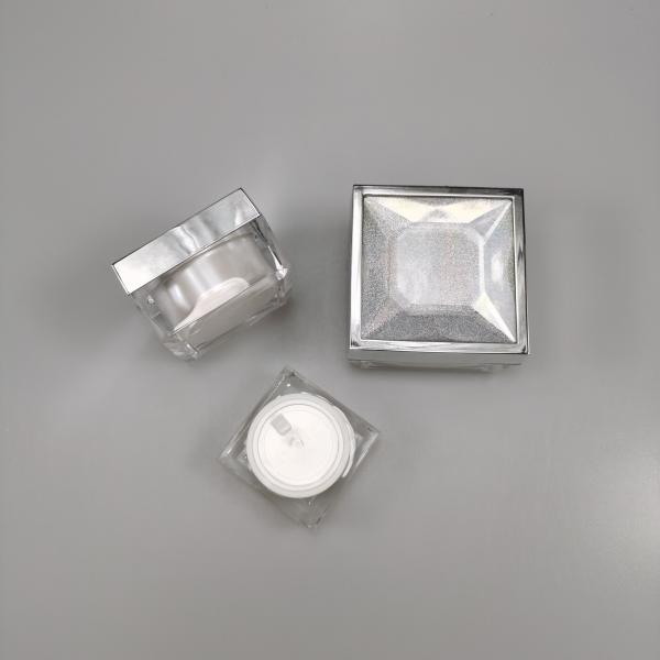 Skin Care Cream Plastic Cap 15g 30g 50g Square Acrylic Eye Cream Jar with Diamond Silver Lid