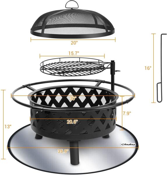 Outdoor Stainless Steel Fire Pit BBQ Grill Mesh Spark Screen Over Log Grate