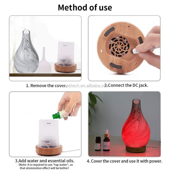 Handmade 100ML Glass Ultrasonic Electric Aroma Diffuser Cool Mist Aromatherapy Diffuser with Humidistat for Home Office Yoga SPA