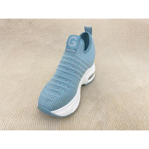 Women blue platform flyknit loafers with breathable mesh upper microfiber and heightening