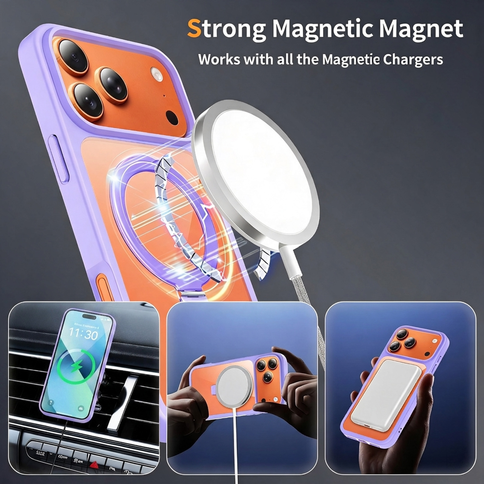 Manufacturer PC+TPU Drop Protection Phone Case Built-in Magnetic Ring Stand Anti Shock Clear Back Shell OEM Custom Logo