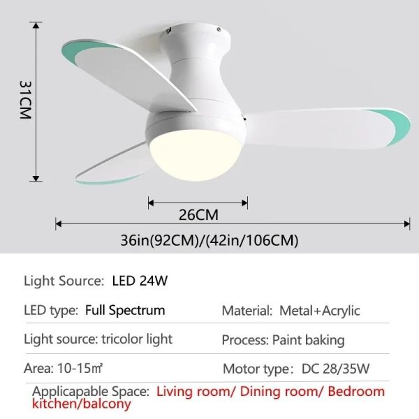 Control Low Floor Household Fan lamp colorful Children Room Ceiling Fan Light(WH-VLL-33)