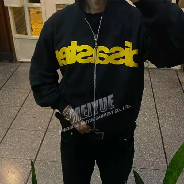 Custom Silicon Print logo Hoodie Zip up Fleece Oversized Casual Loose Fit Drop Shoulder Hoodie Weighted Hoodie Manufacturer