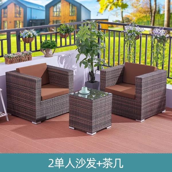 Outdoor Wicker Sofa Garden Waterproof and Sunproof Rattan Chair Set Patio Terrace Rattan Furniture
