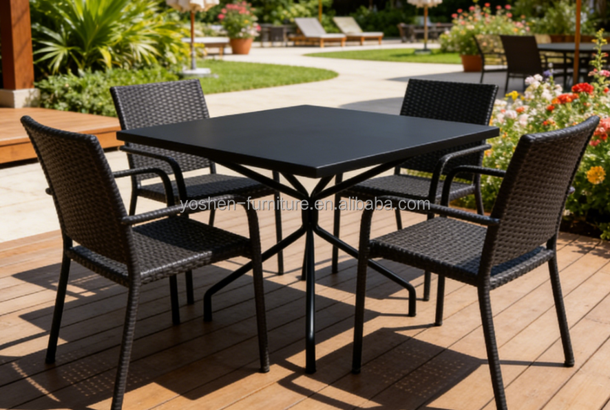31inch Solid Rectangular  All-Weather Aluminum Outdoor Table with Geometric Leg Design for Hotel Resort