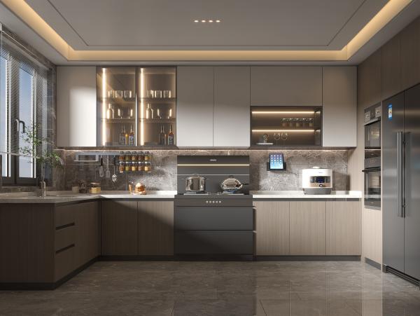 Brown Futuristic Kitchen Cabinets Fitted Cupboard Set Rta Custom Wooden Furniture