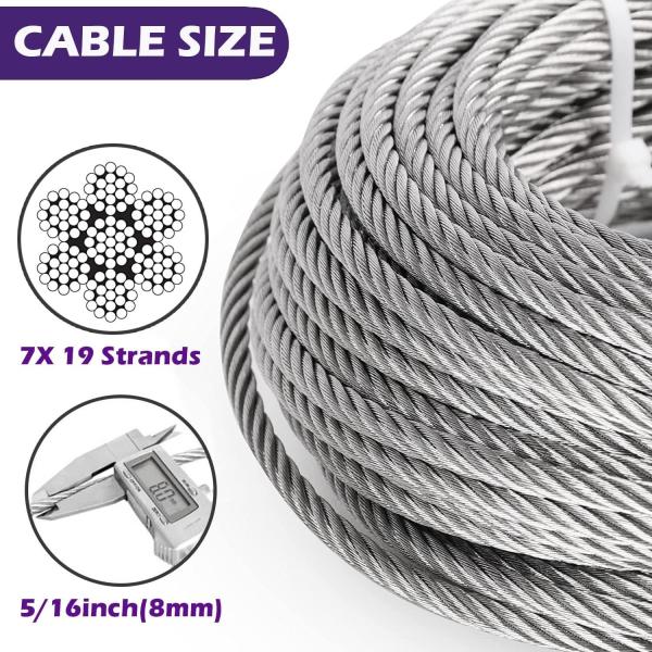 Dobragem 7x19 fios de aço cabo de avião 50 pés 5/16 polegadas de aço inoxidável para necessidades