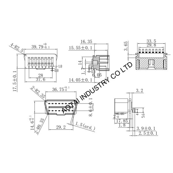 Customized ABS Plastic Right Angle Male OBD2 PCB Connector for Automotive Repair Tools and Customized Special Features