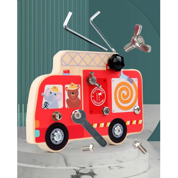 Preschool Wooden Car Busy Board Gear Unlocking Project Fire Truck Kindergarten Puzzle Toy