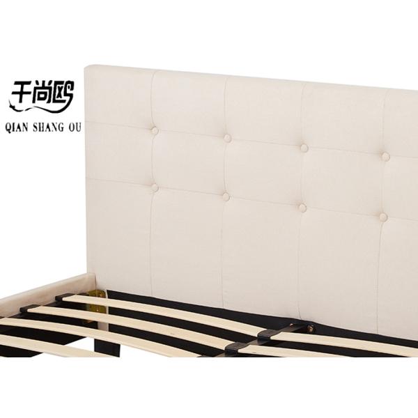 Durable White Upholstered Bed Frame Queen , Hotel Wood Panel Platform Bed