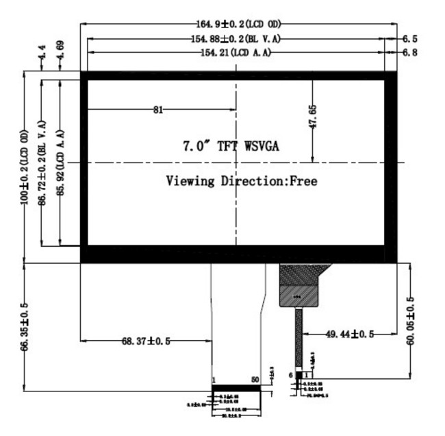 7 интерфейс RGB угла наблюдения модуля 1024x600 IPS экрана касания дюйма TFT LCD полный