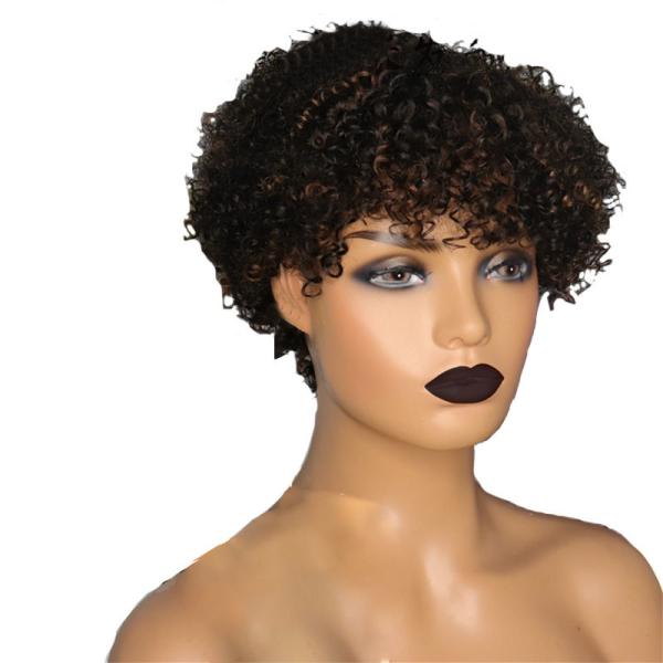 Light Brown Afro Curly Wig Cuticle Aligned Short Pixie Cut Human Hair Wigs with Bangs