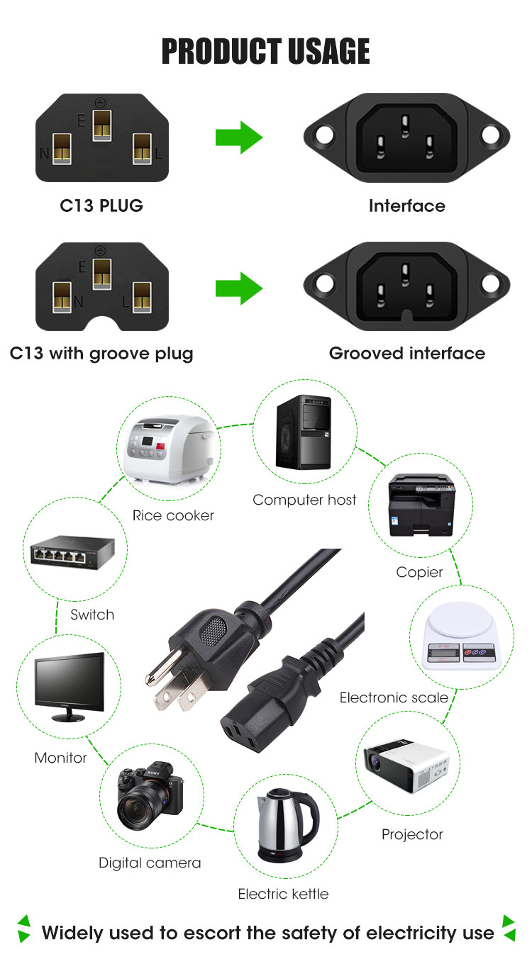 UL Approved Heavy Duty Black PVC Jacket USA Power Cord NEMA5-15P (Одобрение UL для тяжелой техники)