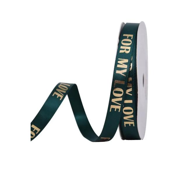 Customize folha de poliéster ouro estampado fita de cetim para caixa de embalagem de presente 9mm