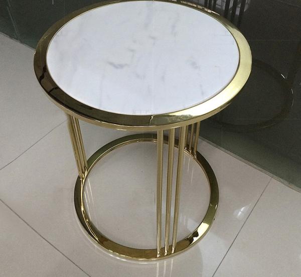 Round white Stone top polished gold finish metal frame coffee table/side table for hotel bedrooom and living room