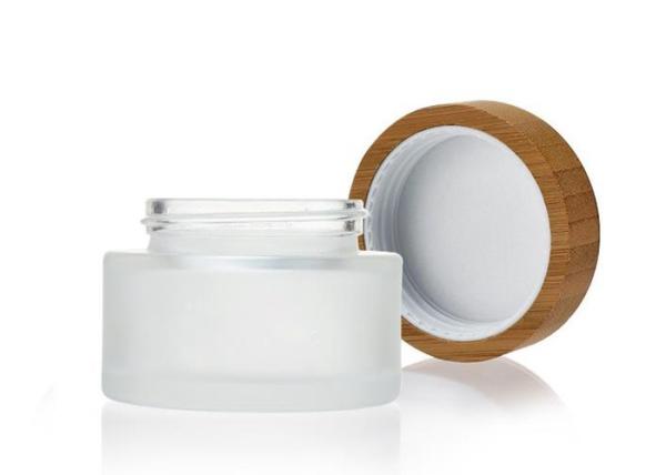 Recyclable 30g-100g White Glass Cosmetic Jar With Bamboo Lid Round
