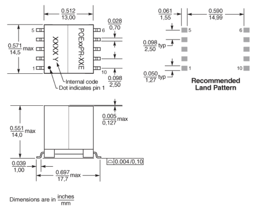 POE36PR-12ED 36W PoE Flyback And Forward Transformers 1500Vrms
