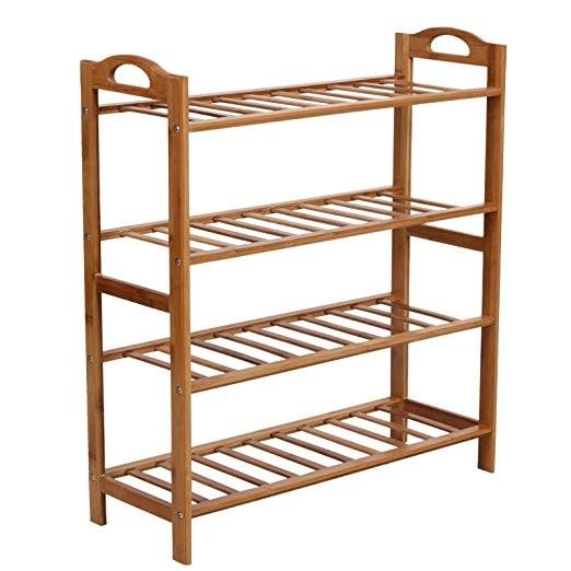 Natural Bamboo Shoe Shelf 4 Tier , Bamboo Shoe Organizer For Small Space