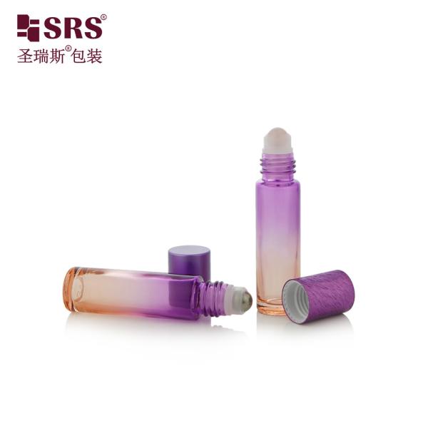 BLPM-10ml Cylindrical Round Gradient Pink Color Mould Glass Roller Bottle For Personal Care With colored plastic Cap