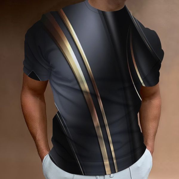 Casual Men's Running T-Shirt 3D Digital Printed Quick Dry Soft Polos Collar Fitted Style Short Sleeves Knitted Fabric Oversized