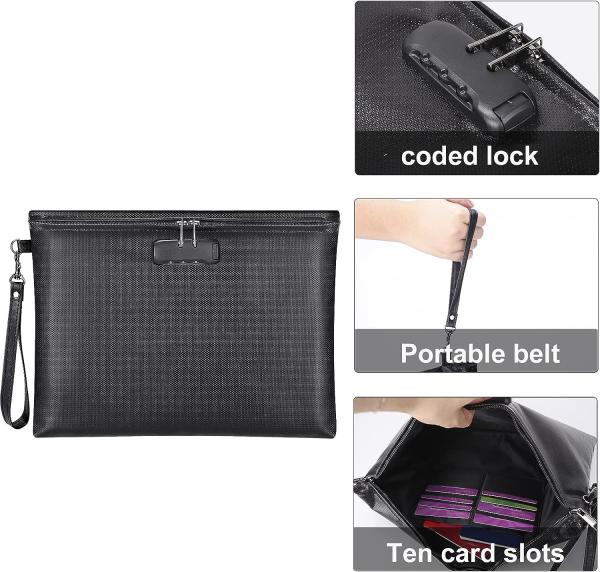 Fireproof and Waterproof Money Bag with Zipper Closure, Storage Pouch for A4 Letter Size Document, Cash, Cell Phone